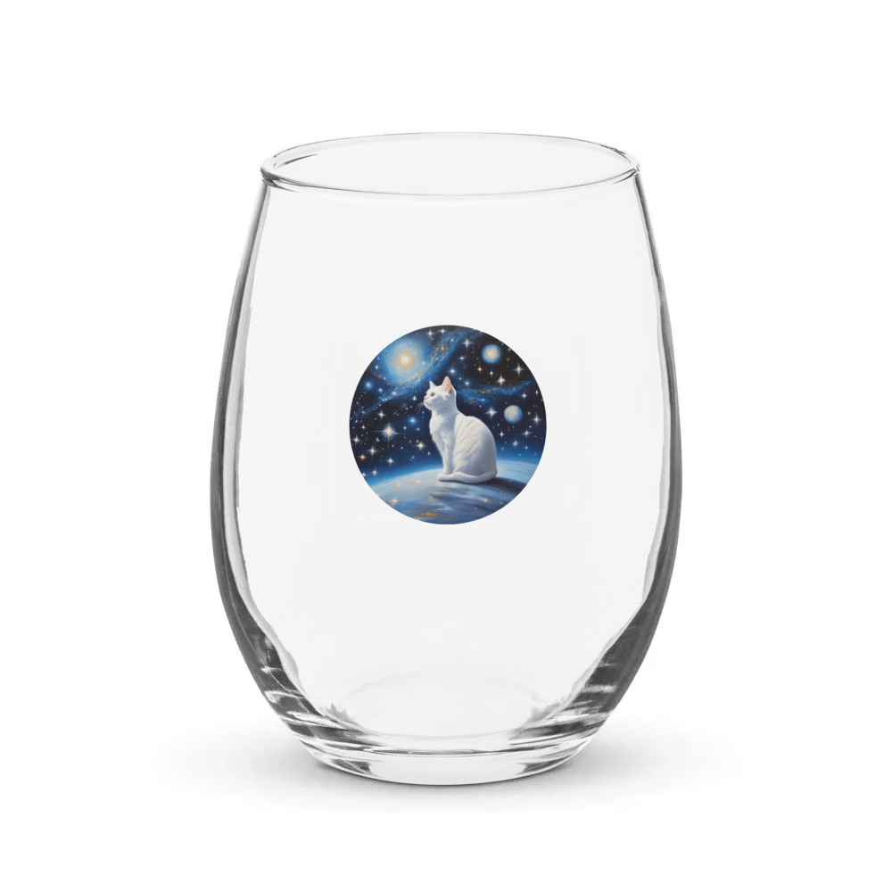 PugMug Custom White Companion Cat Stemless Wine Glass