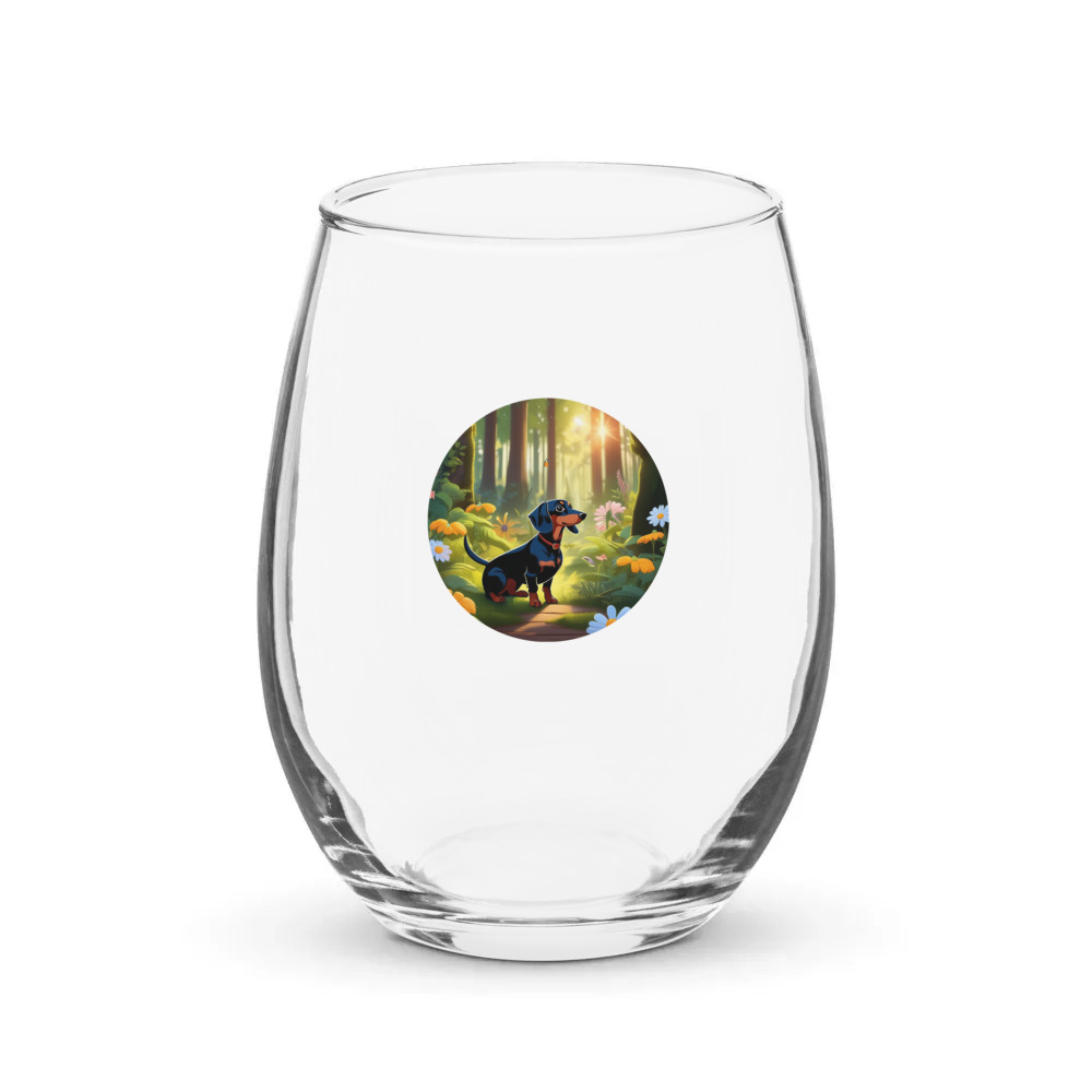 PugMug Custom Black Dachshund Stemless Wine Glass