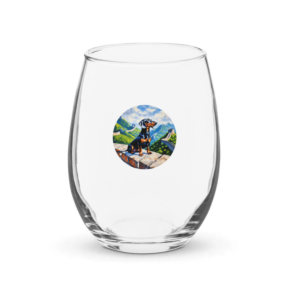 PugMug Custom Black Dachshund Stemless Wine Glass