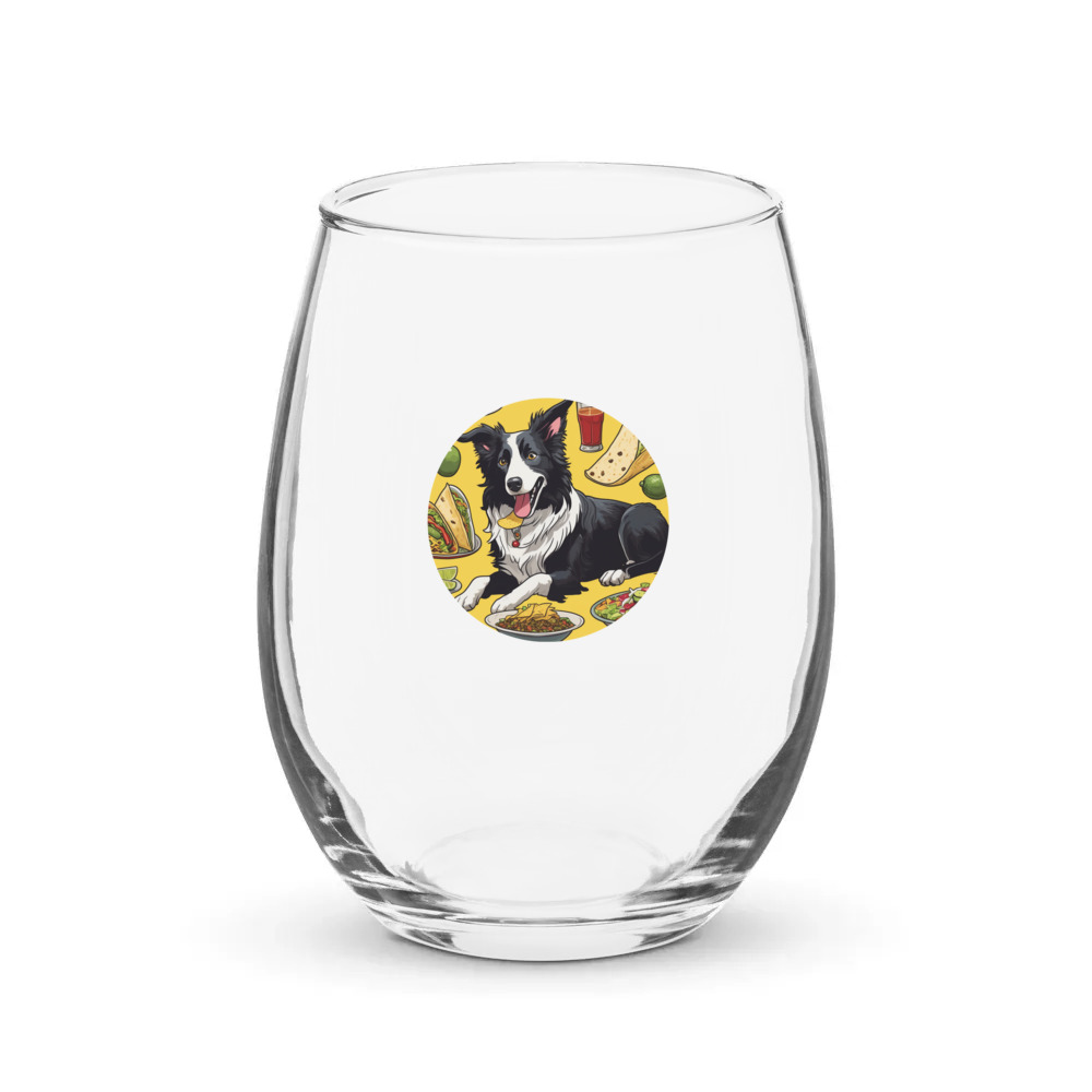 PugMug Custom Border Collie Stemless Wine Glass
