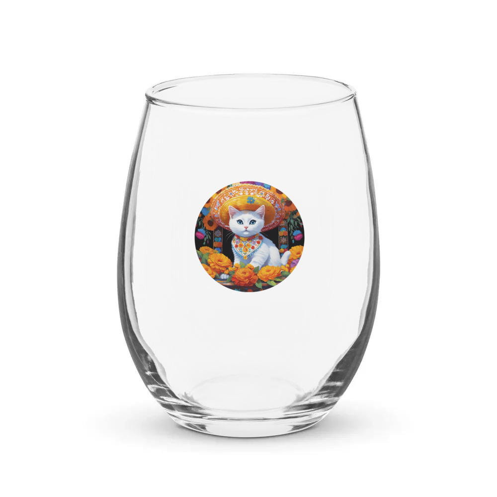 PugMug Custom White Companion Cat Stemless Wine Glass
