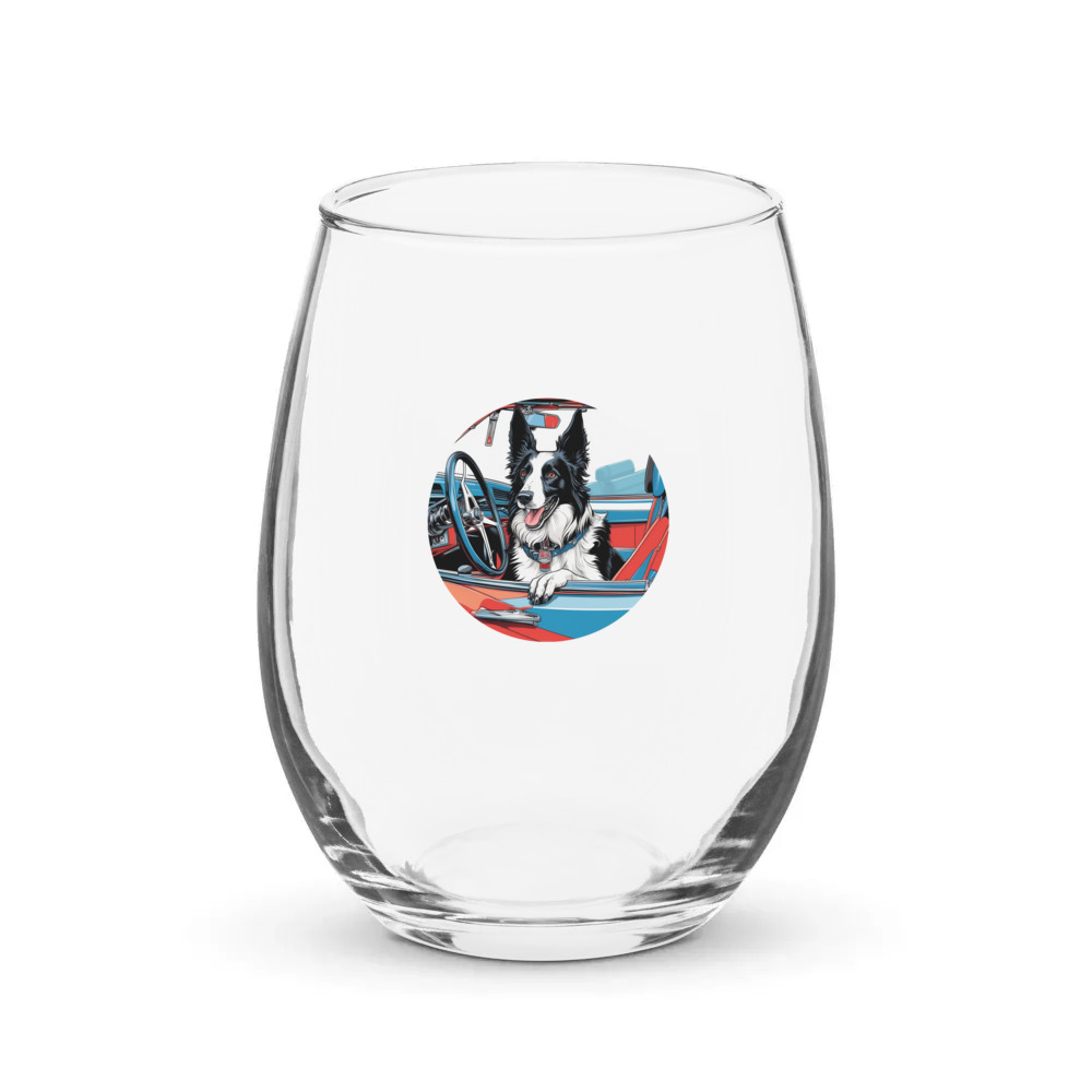 PugMug Custom Border Collie Stemless Wine Glass