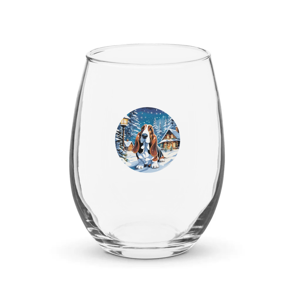 PugMug Custom Basset Hound Stemless Wine Glass