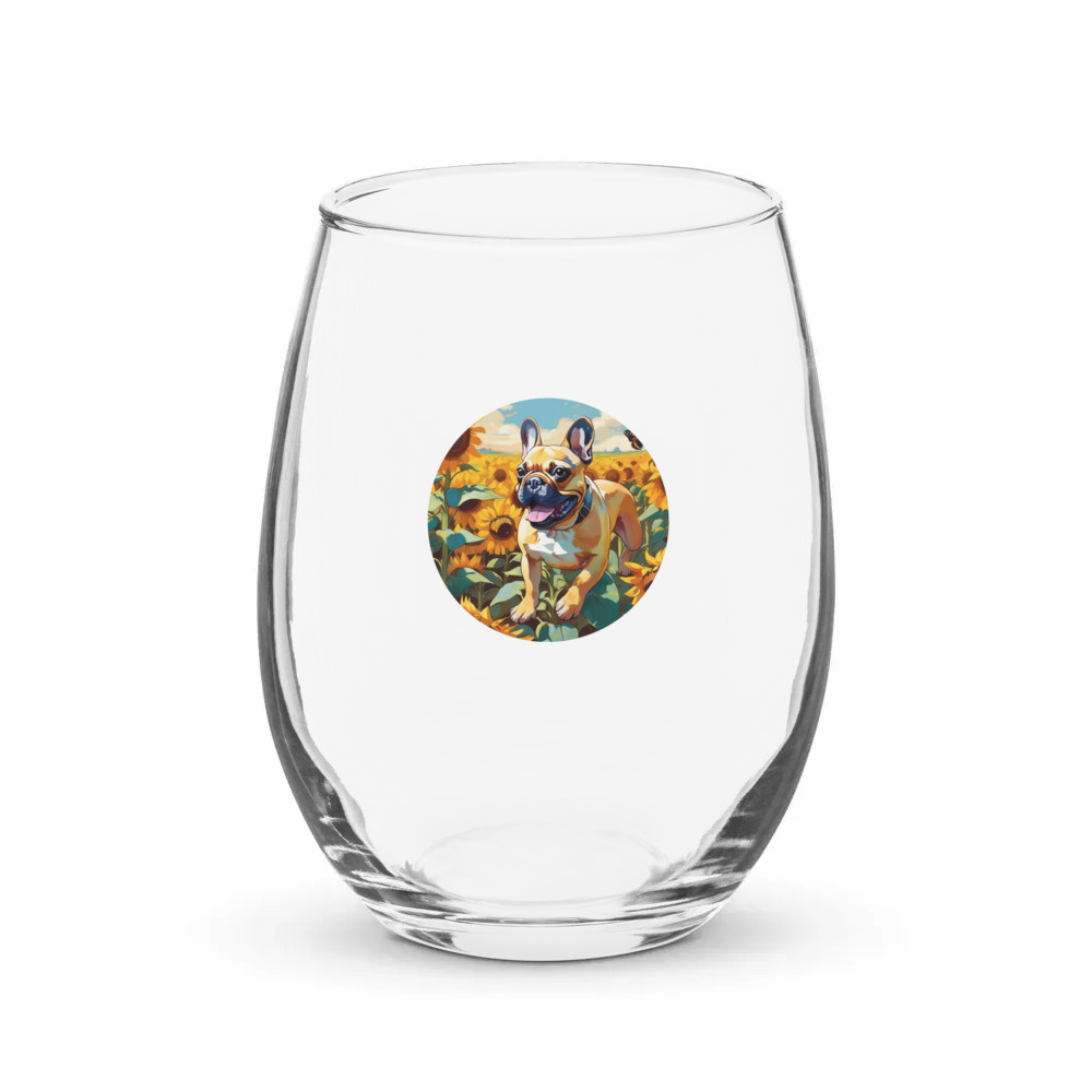 PugMug Custom Tan French Bulldog Stemless Wine Glass