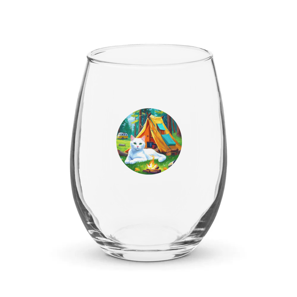 PugMug Custom White Companion Cat Stemless Wine Glass
