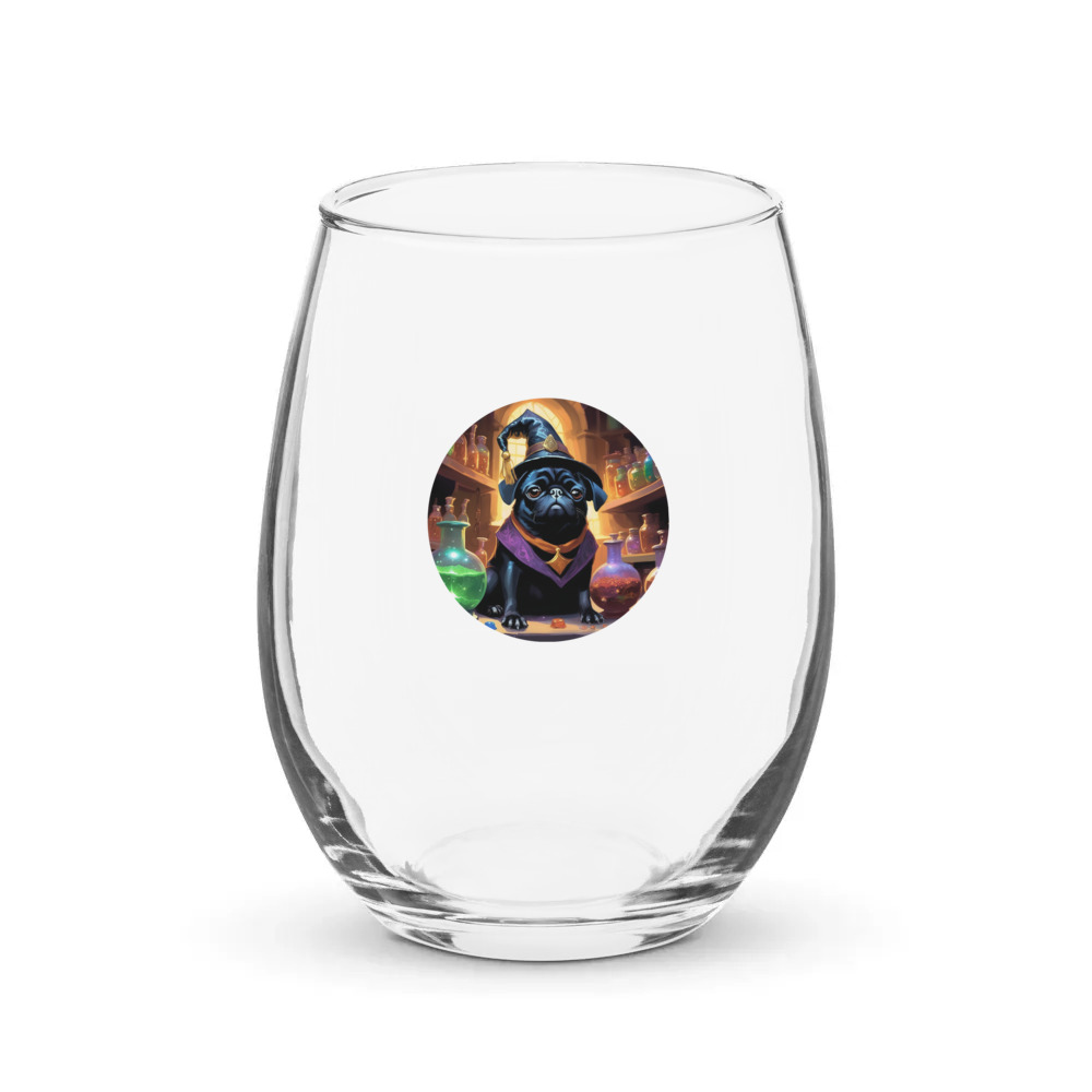 PugMug Custom Black Pug Stemless Wine Glass