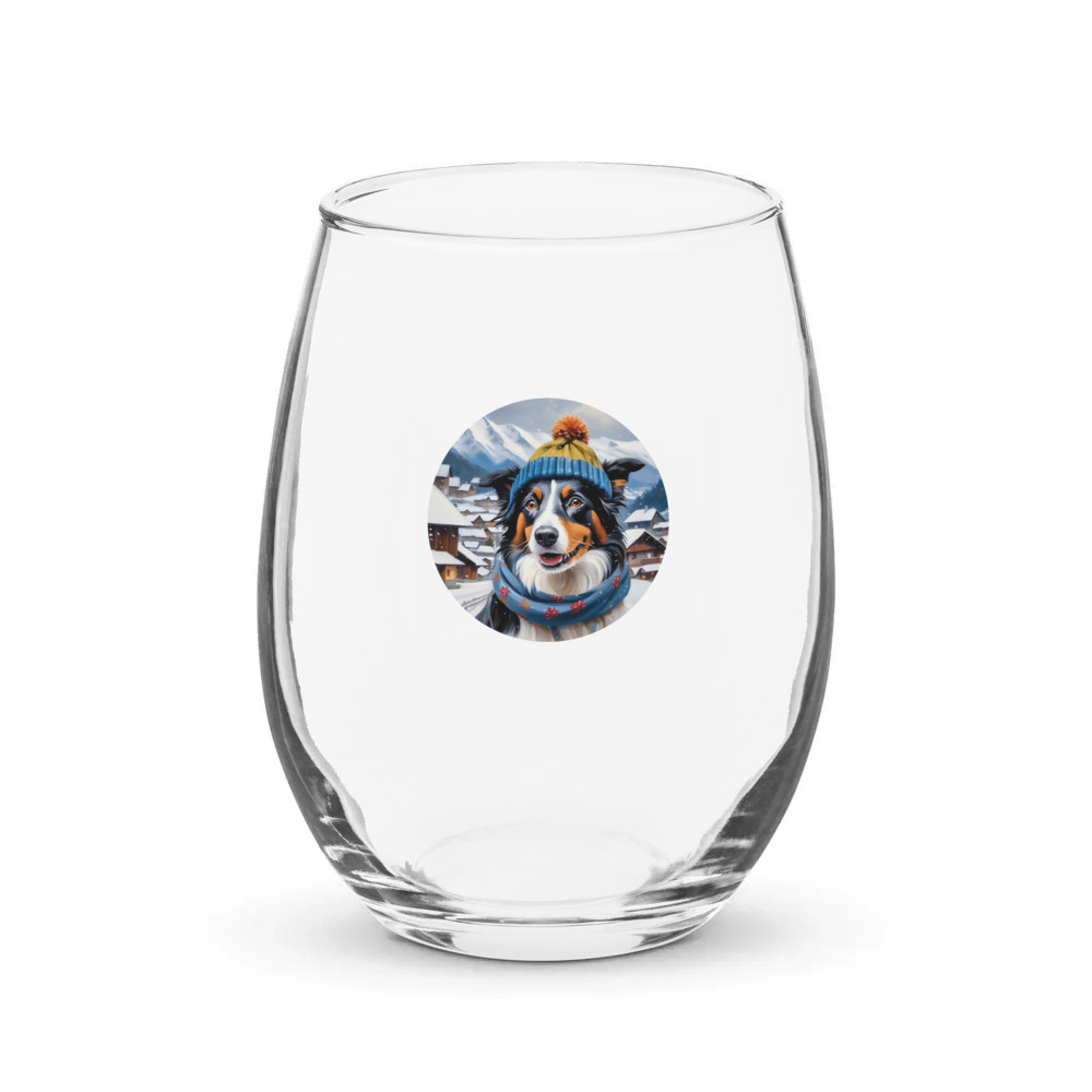 PugMug Custom Border Collie Stemless Wine Glass