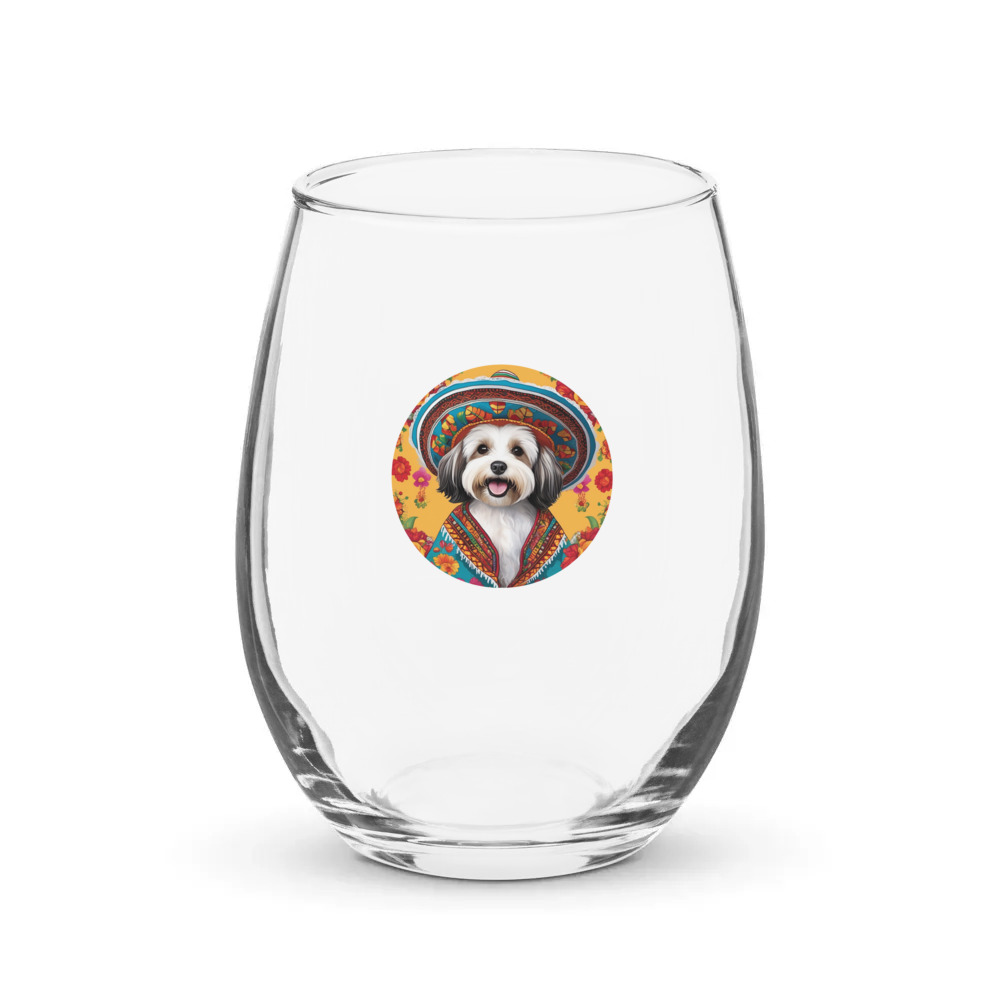 PugMug Custom White Havanese Dog Stemless Wine Glass