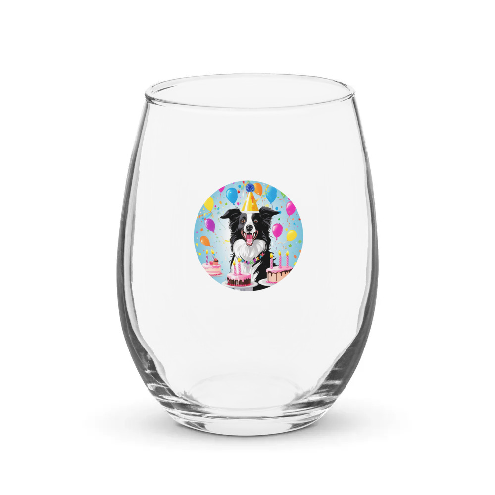 PugMug Custom Border Collie Stemless Wine Glass