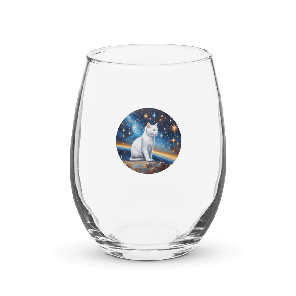 PugMug Custom White Companion Cat Stemless Wine Glass