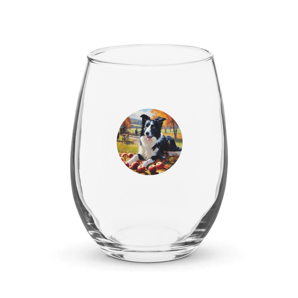 PugMug Custom Border Collie Stemless Wine Glass