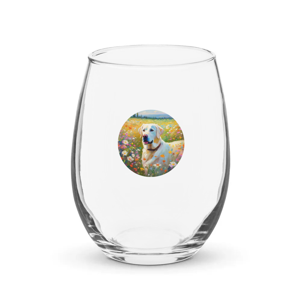 PugMug Custom White Labrador Retriever Stemless Wine Glass