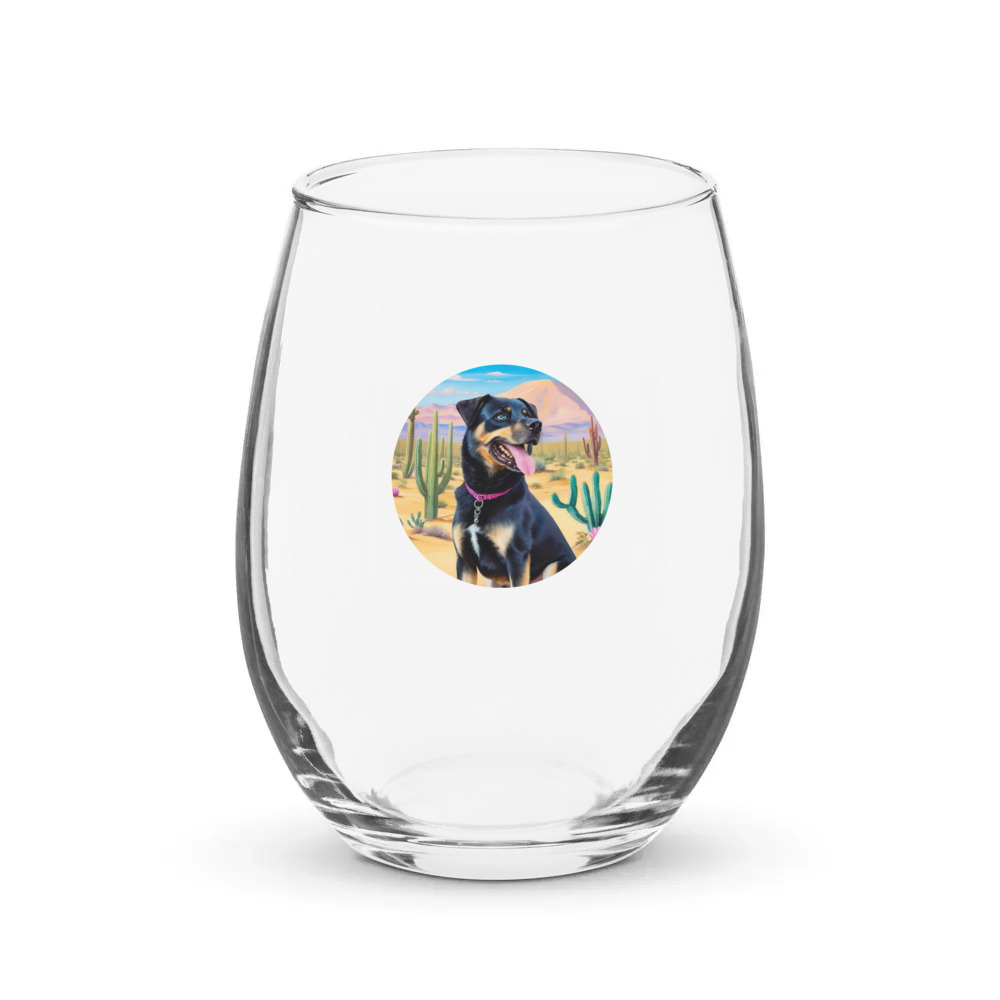 PugMug Custom Blue Stemless Wine Glass