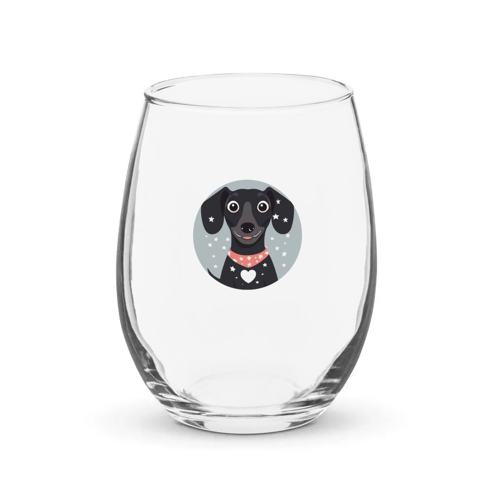 PugMug Custom Black Dachshund Stemless Wine Glass