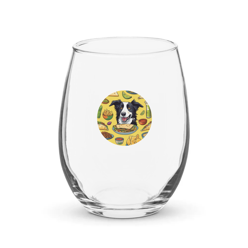 PugMug Custom Border Collie Stemless Wine Glass
