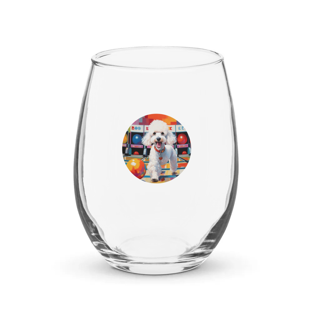 PugMug Custom White Poodle Stemless Wine Glass