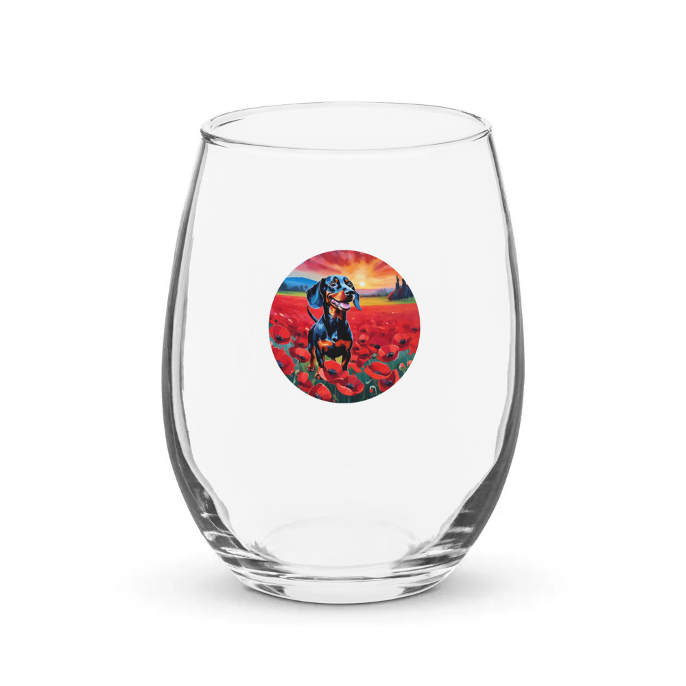 PugMug Custom Black Dachshund Stemless Wine Glass