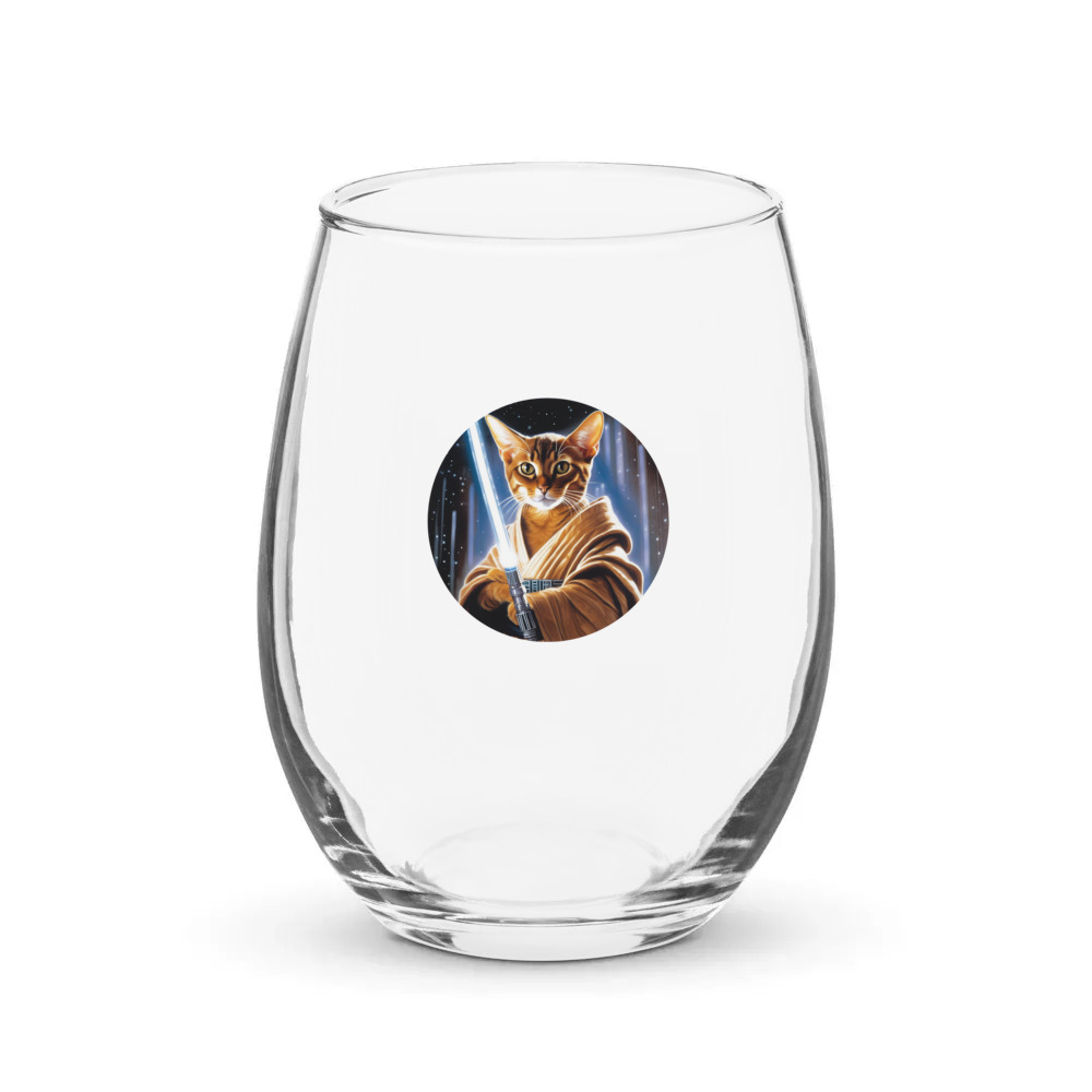 PugMug Custom Tabby Abyssinian Cat Stemless Wine Glass