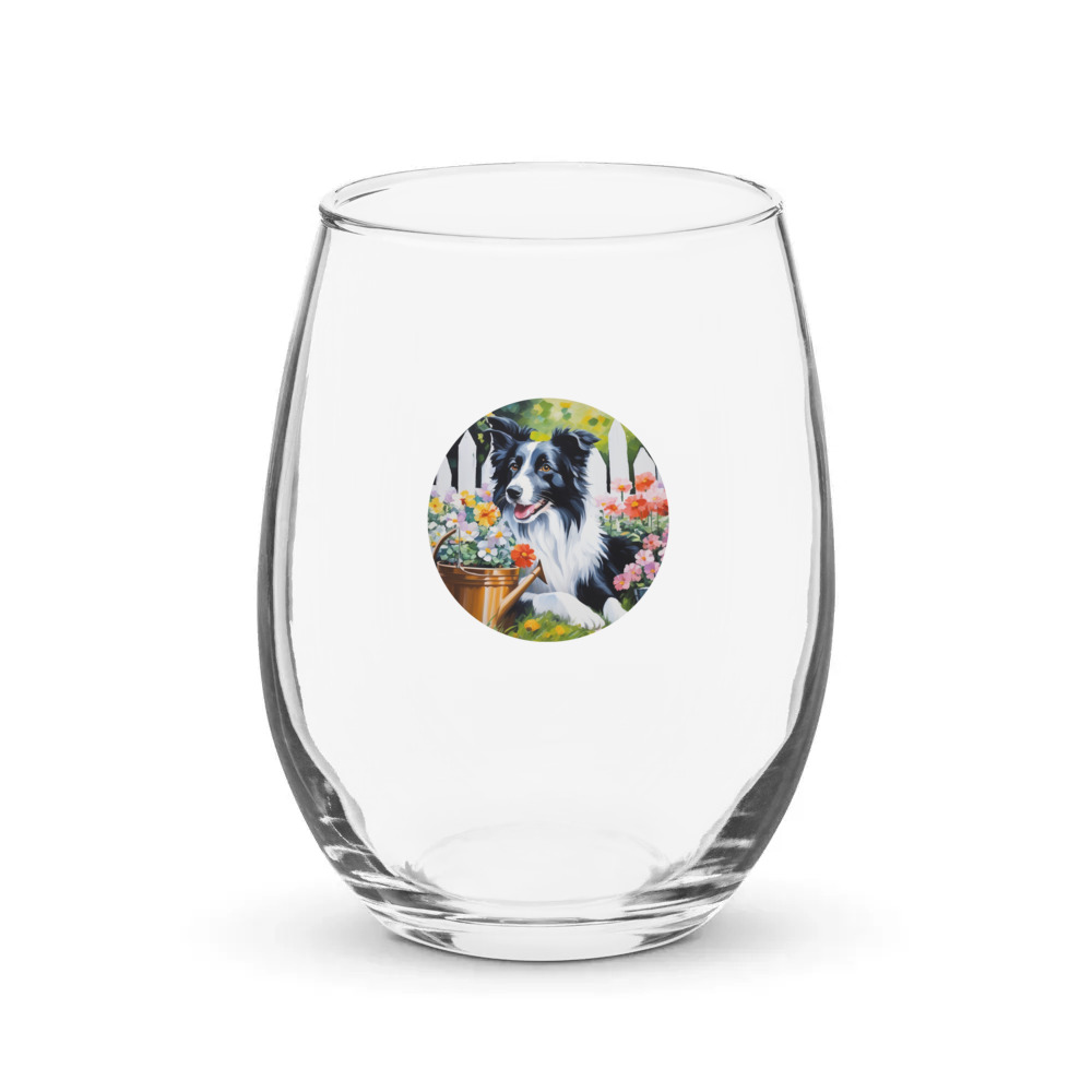 PugMug Custom Border Collie Stemless Wine Glass