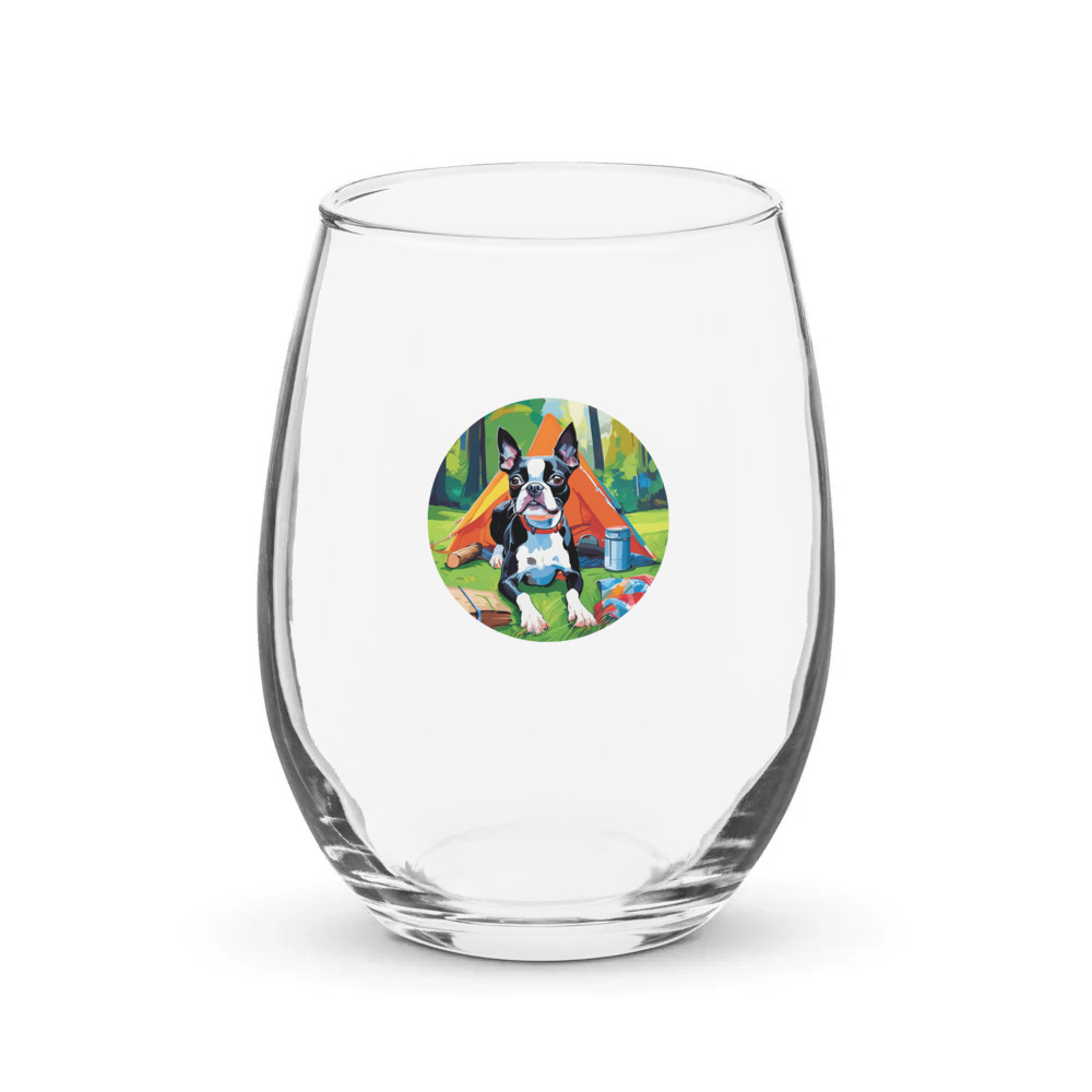 PugMug Custom Boston Terrier Stemless Wine Glass
