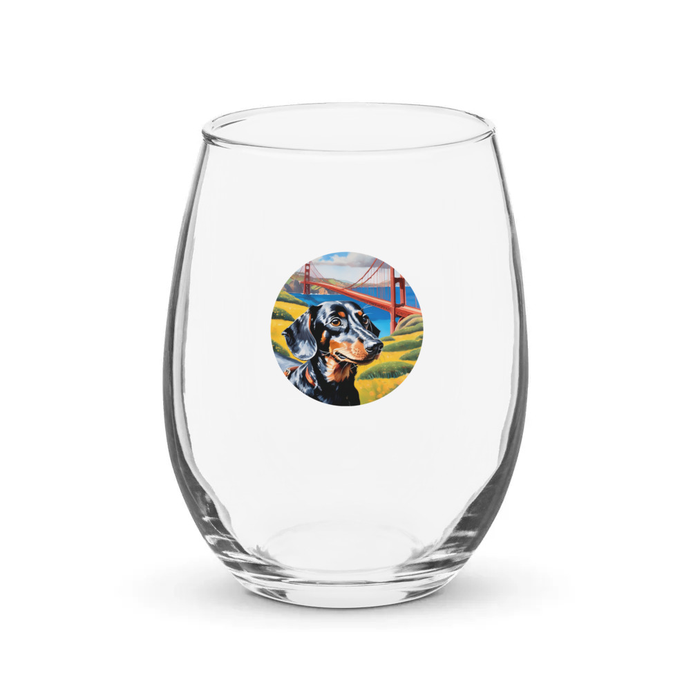 PugMug Custom Black Dachshund Stemless Wine Glass