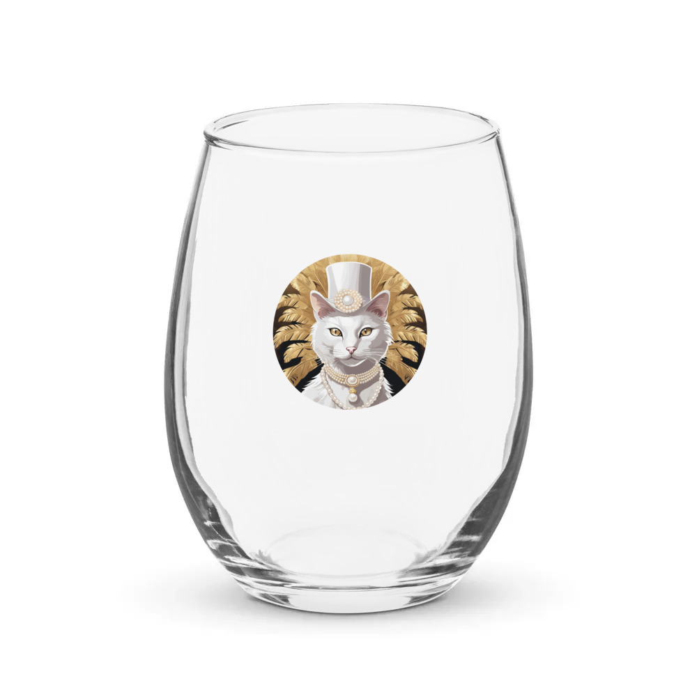 PugMug Custom White Companion Cat Stemless Wine Glass