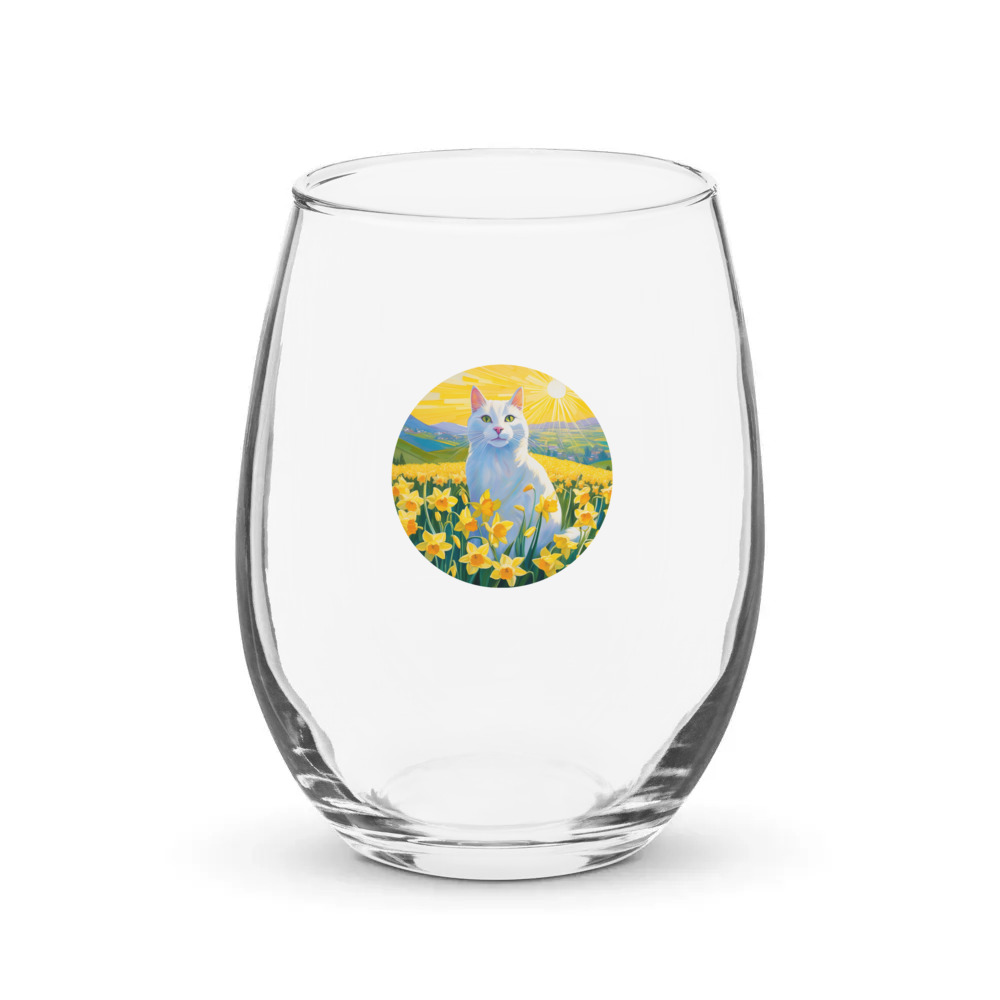 PugMug Custom White Companion Cat Stemless Wine Glass