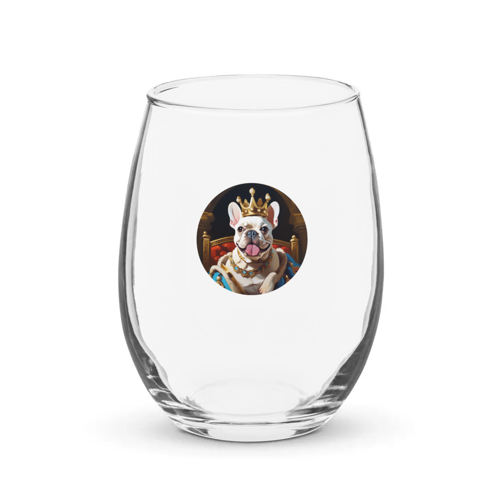 PugMug Custom White French Bulldog Stemless Wine Glass