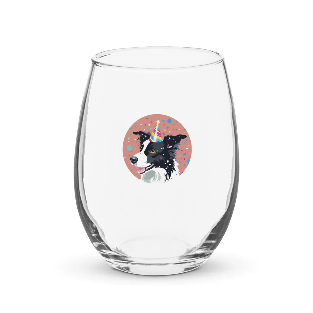 PugMug Custom Border Collie Stemless Wine Glass