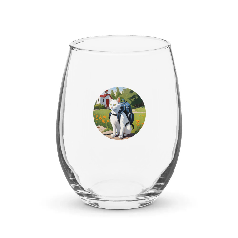 PugMug Custom White Companion Cat Stemless Wine Glass