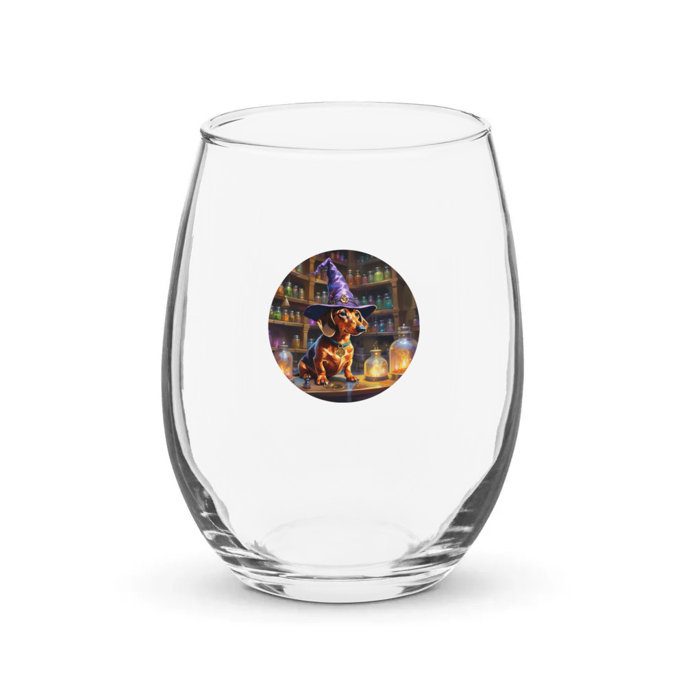PugMug Custom Tan Dachshund Stemless Wine Glass