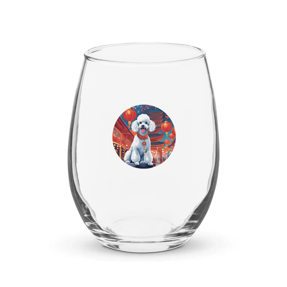 PugMug Custom White Poodle Stemless Wine Glass