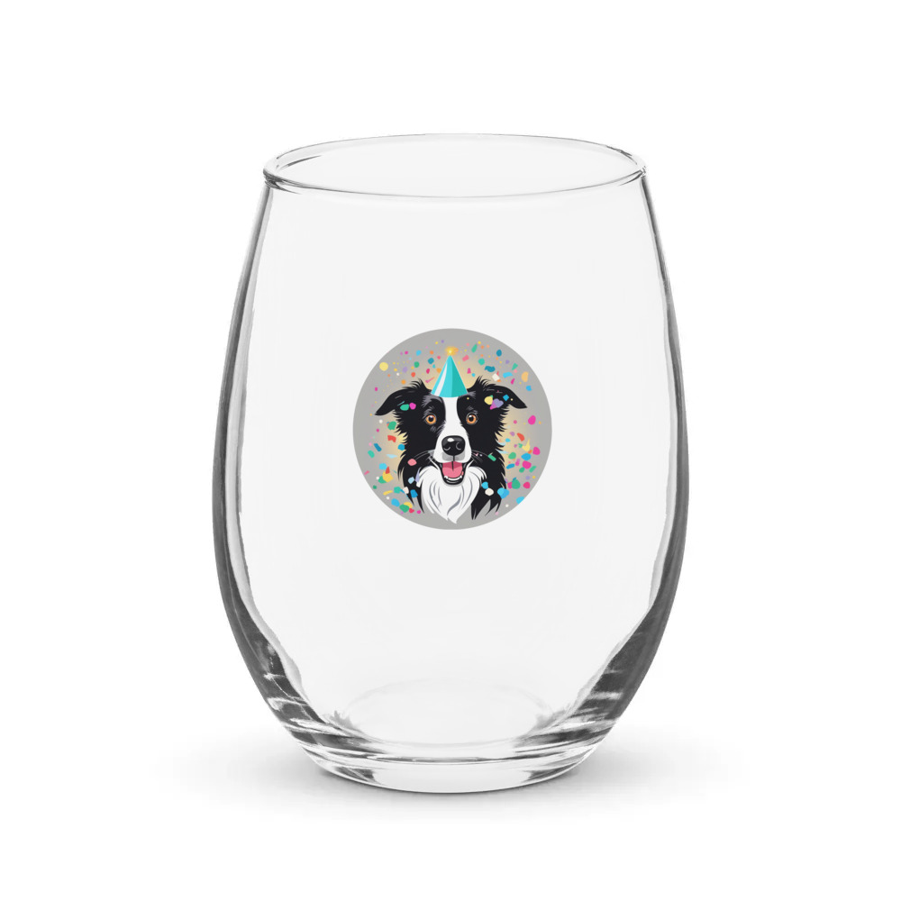 PugMug Custom Border Collie Stemless Wine Glass