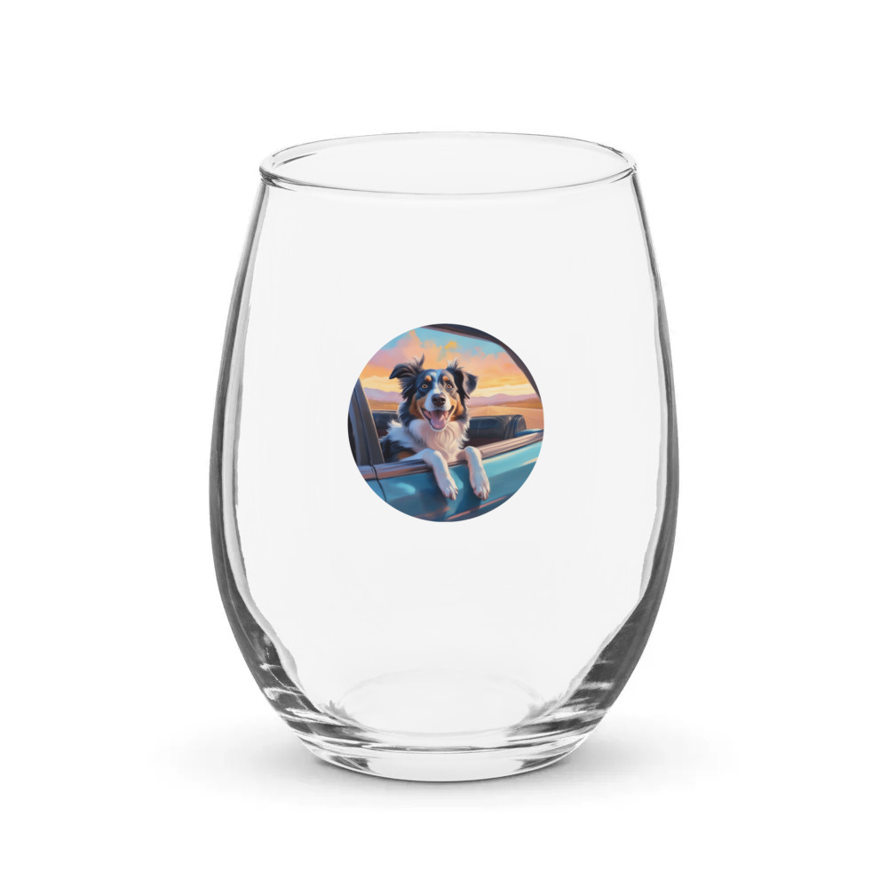 PugMug Custom Miniature American Shepherd Stemless Wine Glass