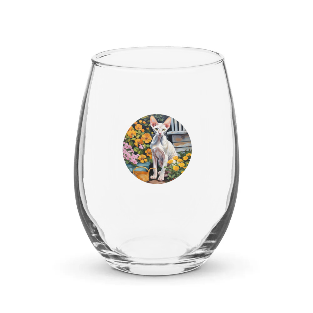 PugMug Custom Tabby Sphynx Cat Stemless Wine Glass