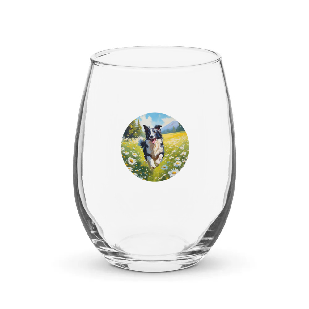 PugMug Custom Border Collie Stemless Wine Glass