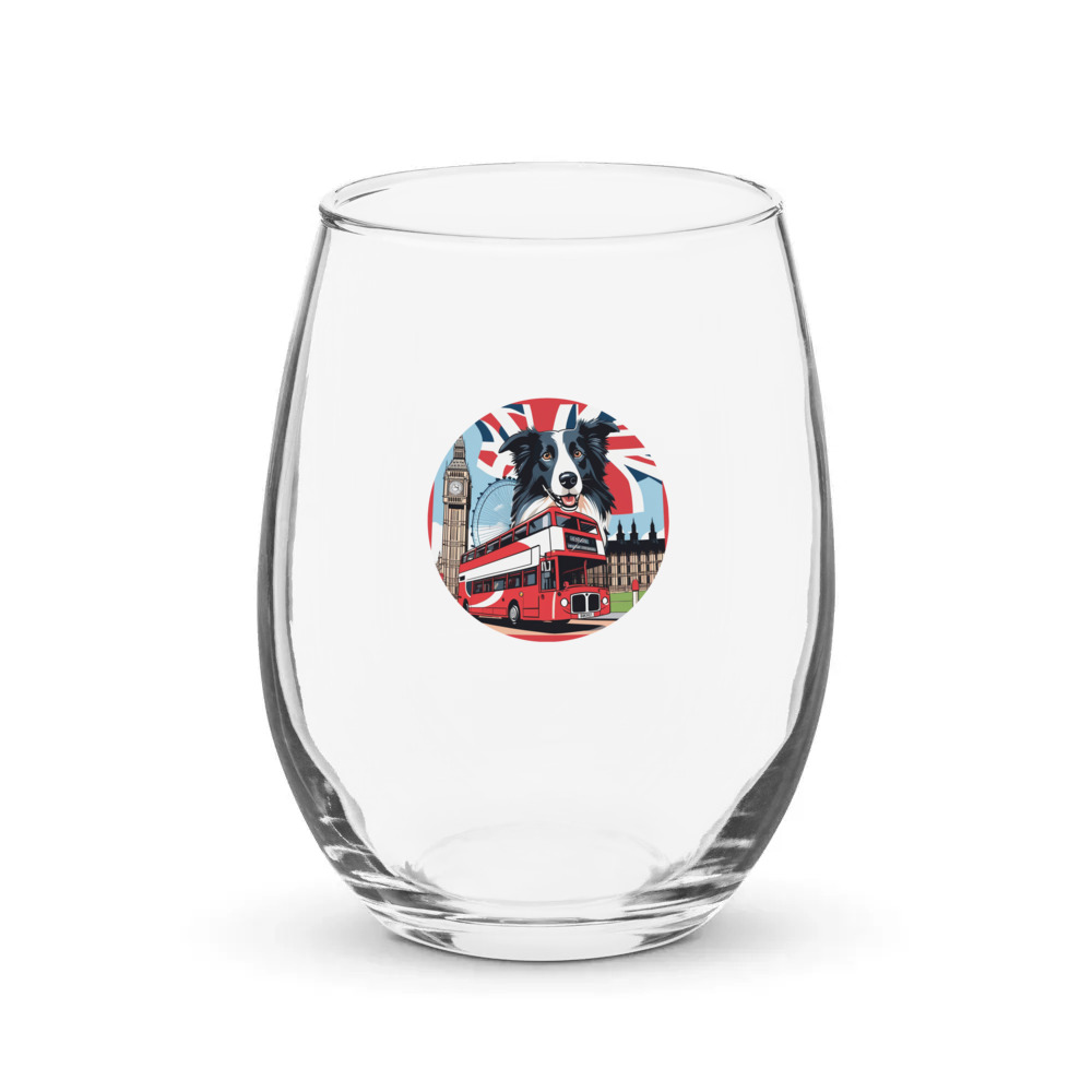 PugMug Custom Border Collie Stemless Wine Glass