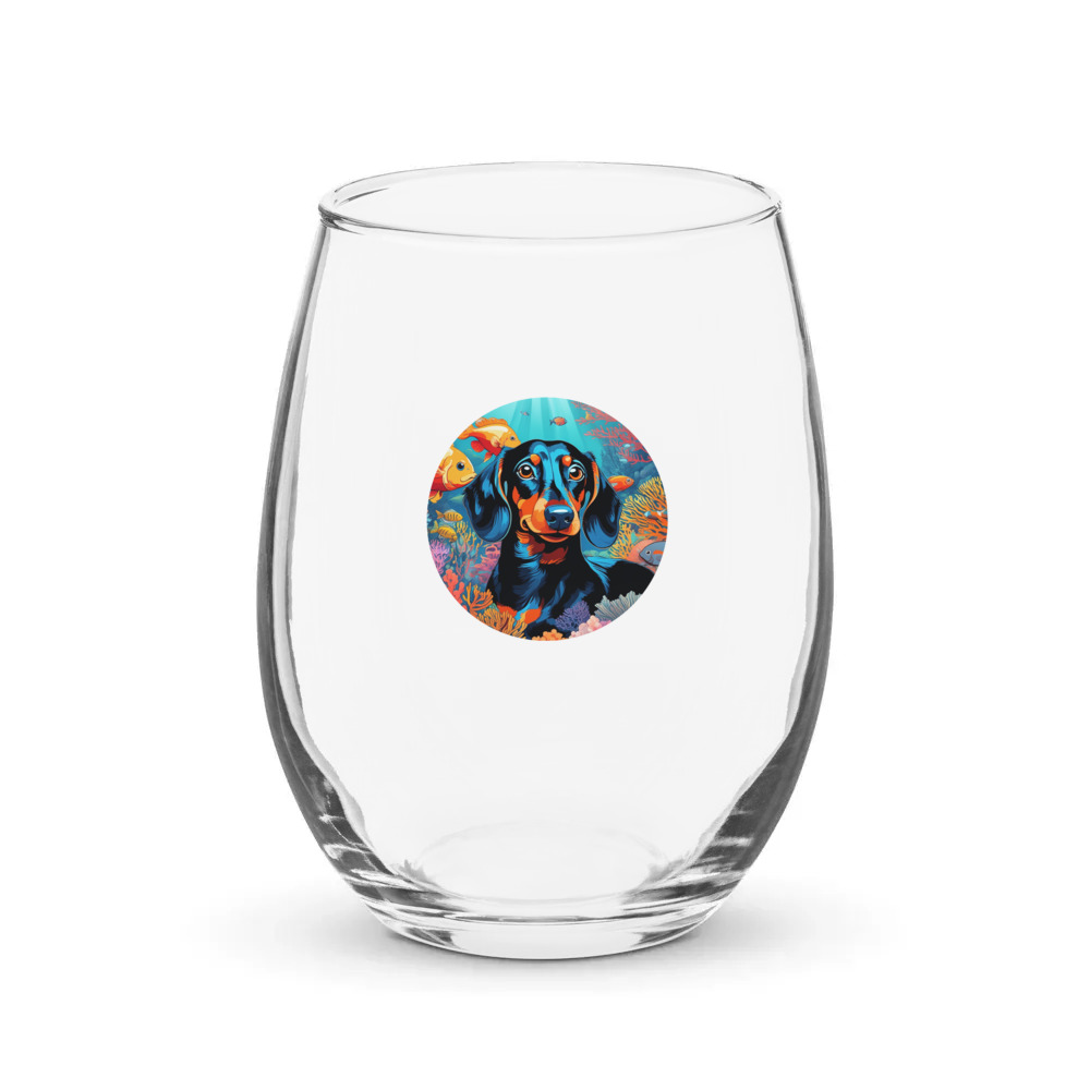PugMug Custom Black Dachshund Stemless Wine Glass