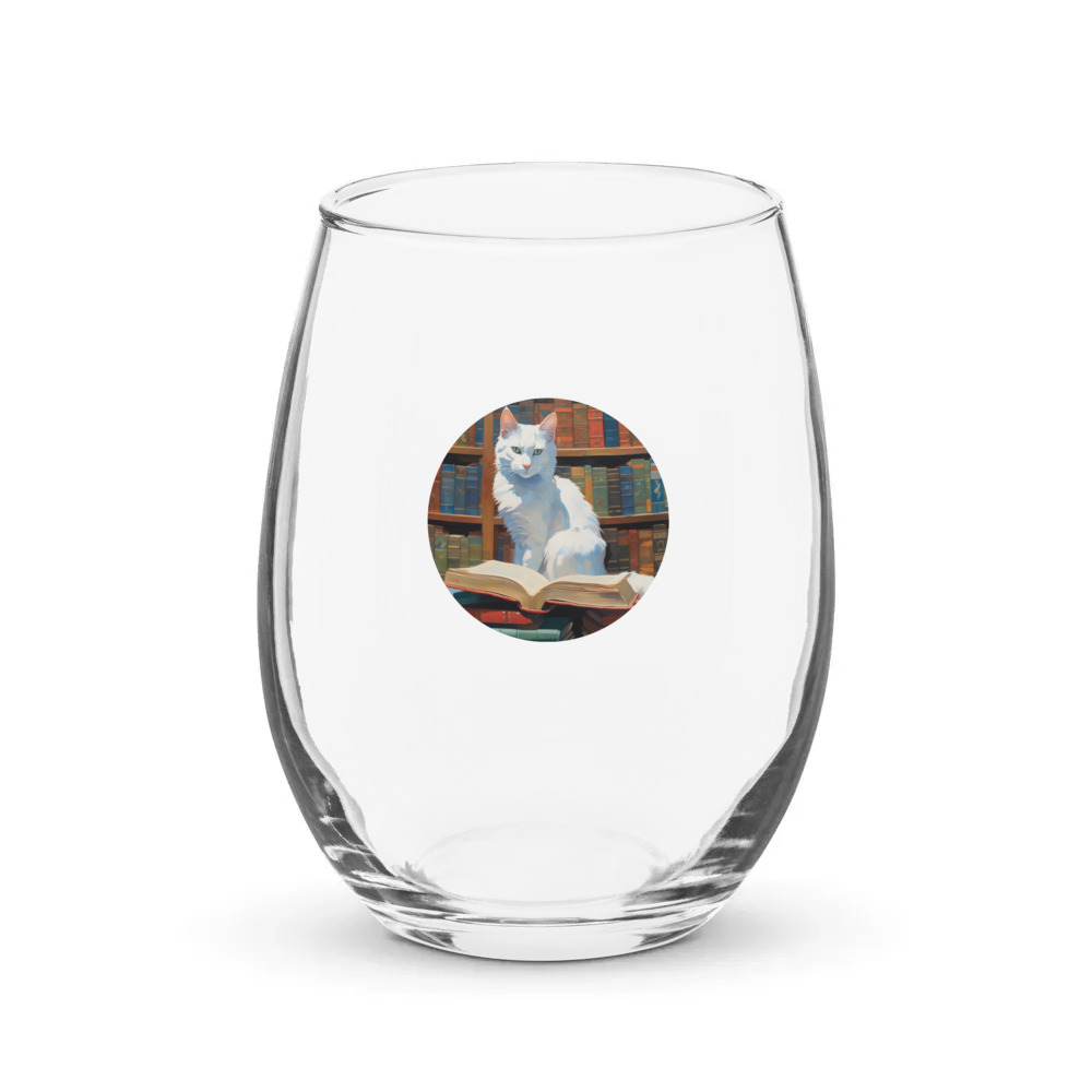 PugMug Custom White Companion Cat Stemless Wine Glass