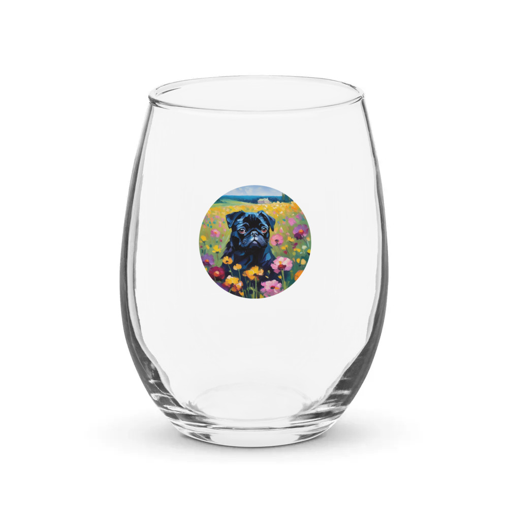 PugMug Custom Black Pug Stemless Wine Glass