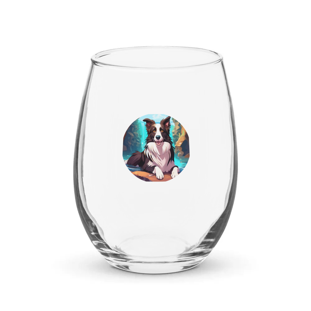 PugMug Custom Border Collie Stemless Wine Glass