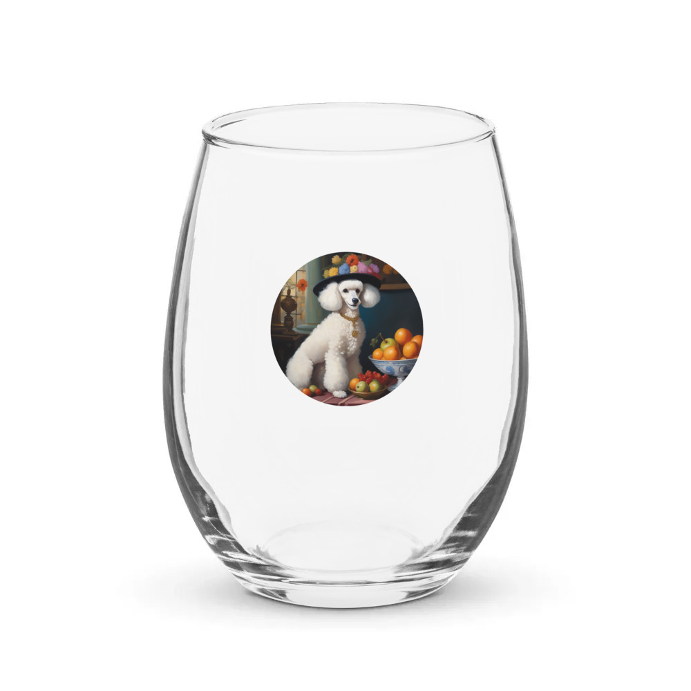 PugMug Custom White Poodle Stemless Wine Glass