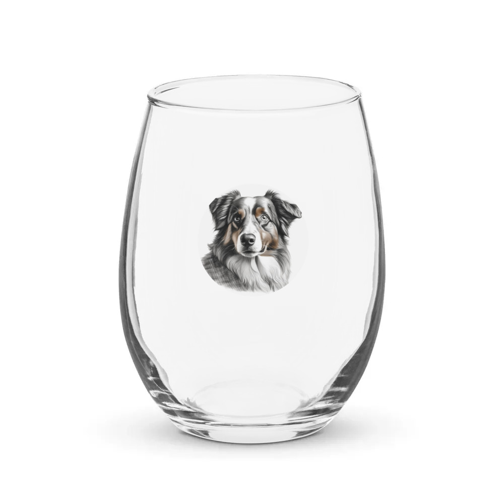 PugMug Custom Australian Shepherd Dog Stemless Wine Glass