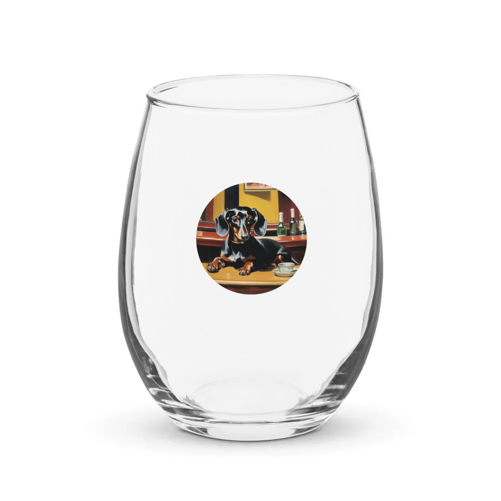 PugMug Custom Black Dachshund Stemless Wine Glass