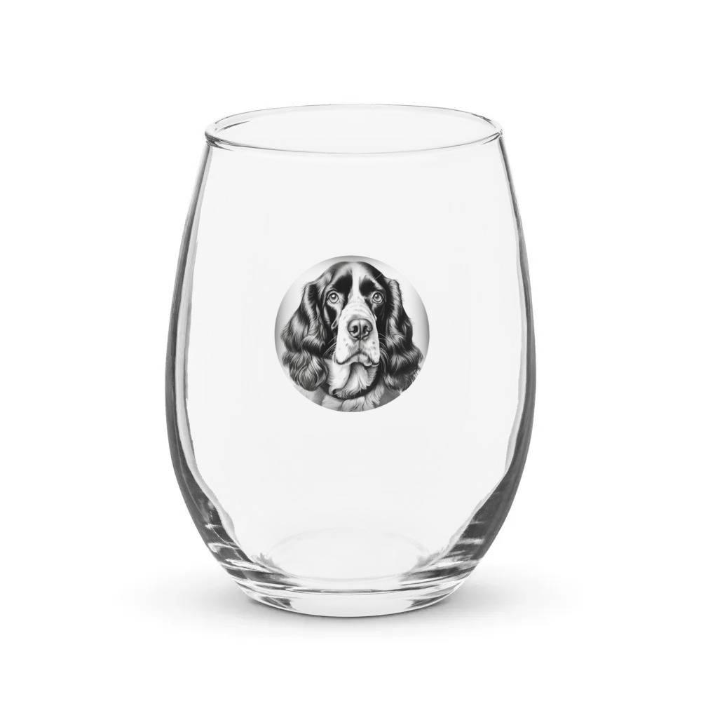 PugMug Custom English Springer Spaniel Stemless Wine Glass