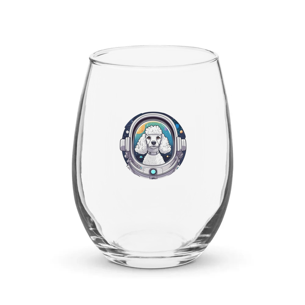 PugMug Custom White Poodle Stemless Wine Glass