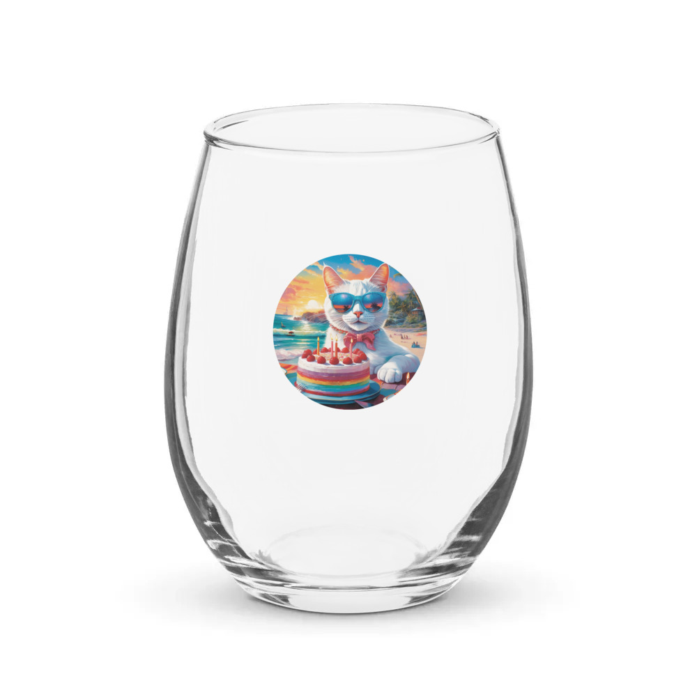 PugMug Custom White Companion Cat Stemless Wine Glass