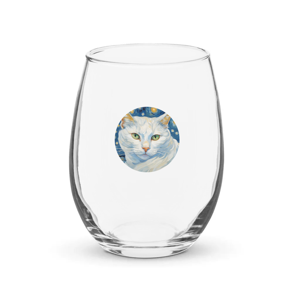 PugMug Custom White Companion Cat Stemless Wine Glass