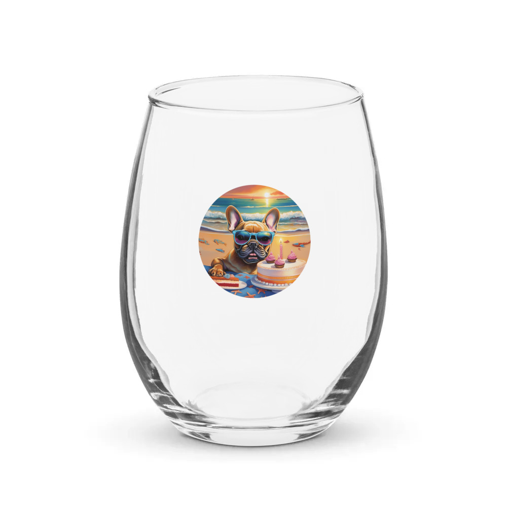 PugMug Custom Tan French Bulldog Stemless Wine Glass