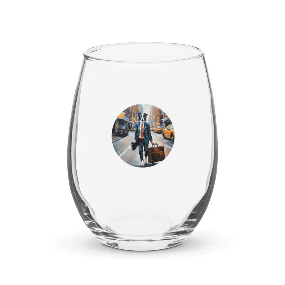PugMug Custom Border Collie Stemless Wine Glass